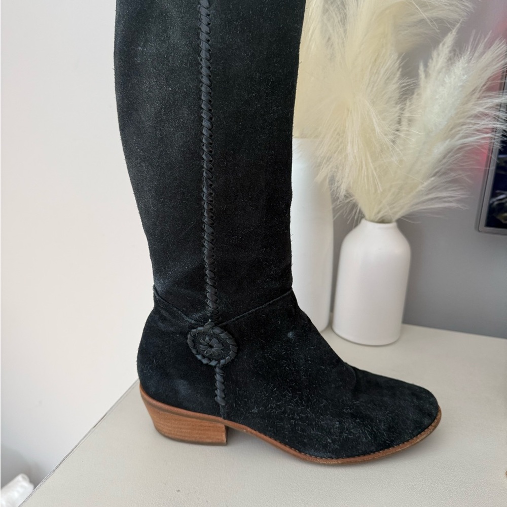 Jack Rogers Black Heeled Boots with Suede Finish